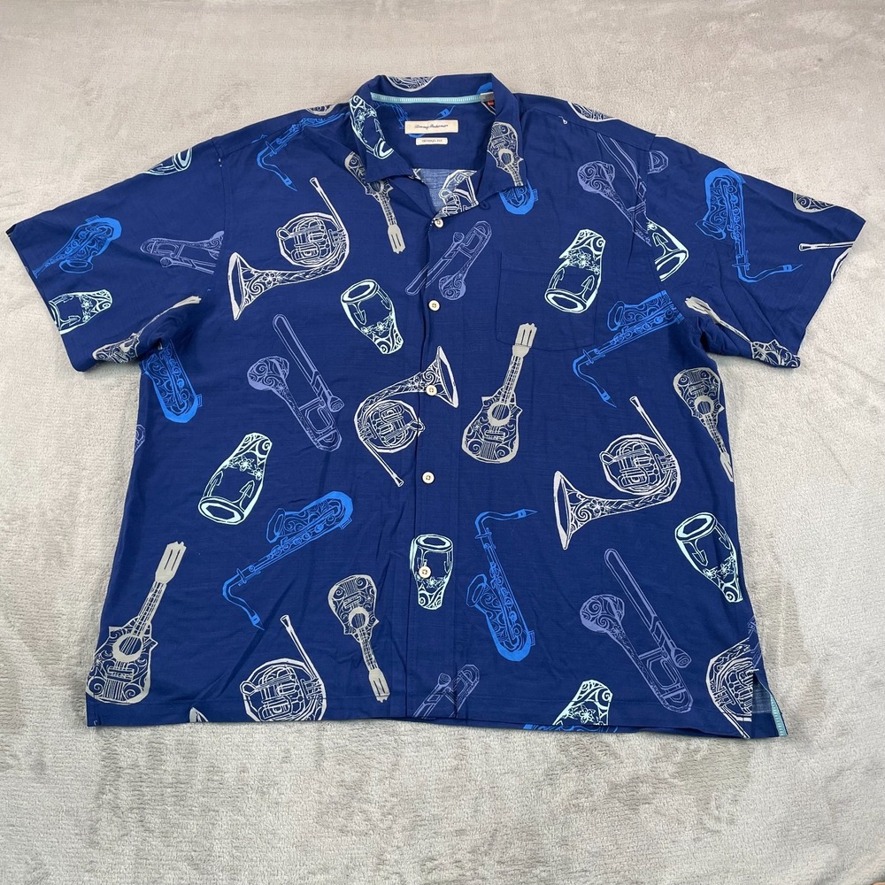 Tommy Bahama Camp Shirt Men 3XL Latin Fusion Deep Space Musical Instruments NWOT